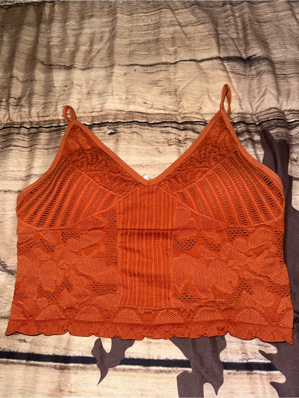 Women's Rust Orange Lace Knit Cami with Delicate Straps